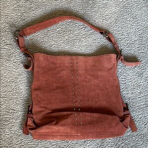 Suede Shoulder Bag - Rust/Brown w/ Gunmetal/Black Hardware. Interior Zip Pkt.
